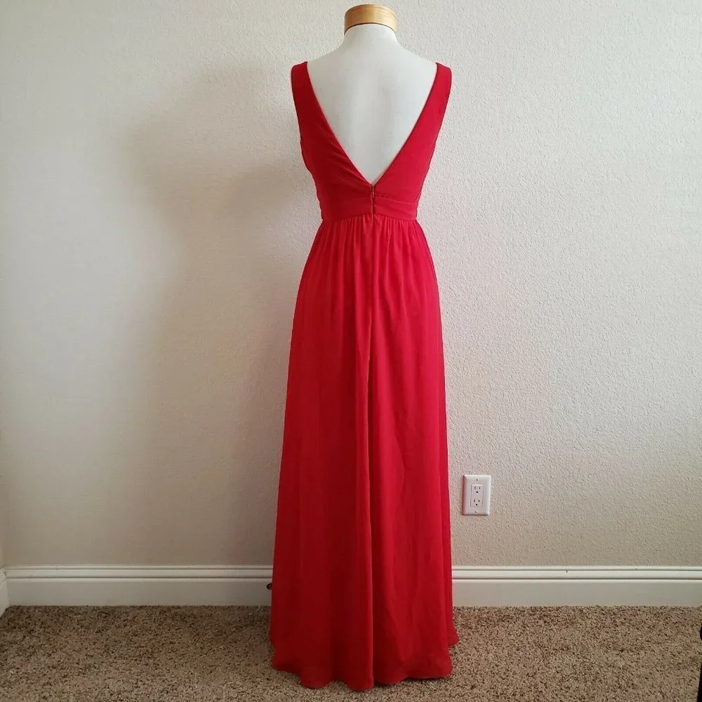 Cinderella Divine Red Plunging V Neck Long Gown Prom Formal Bridesmaid Dress - Picture 5 of 12